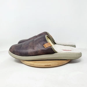 Olukai Mua Ili Hausschuhe Herren 12 Braun Leder Slipper Schuhe Lammfell Gefüttert Pantolette - Bild 1 von 12