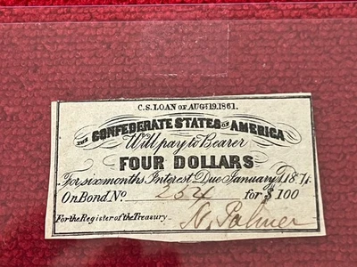 1871 $4 Four Dollar Dollars CSA CONFEDERATE STATES OF AMERICA Bond Coupon - Image 1 of 2
