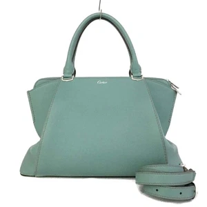 Cartier C de Cartier Leather Hand Bag w/Shoulder Strap Blue/7BJ0692 - Picture 1 of 16
