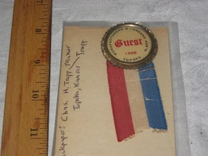 Guest Manufacturers & Jobbers Ass'n 1908 Topeka Pinback Charles Trapp Maker LocT - Picture 1 of 1