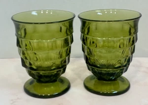 Vintage MCM Whitehall Kubistische Avocado Grün Gläser Set (2) Kurze Gläser 4" - Bild 1 von 7