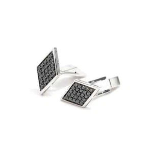 2Ct Round Cut Lab Created Black Diamond Men's Cufflinks in 14K White Gold Plated - Picture 1 of 5