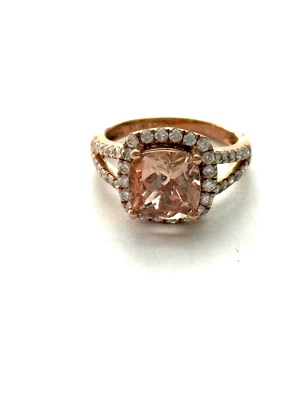 Anillo de diamantes morganita corte cojín oro rosa 14k talla 4,75 Foto 1 de 4