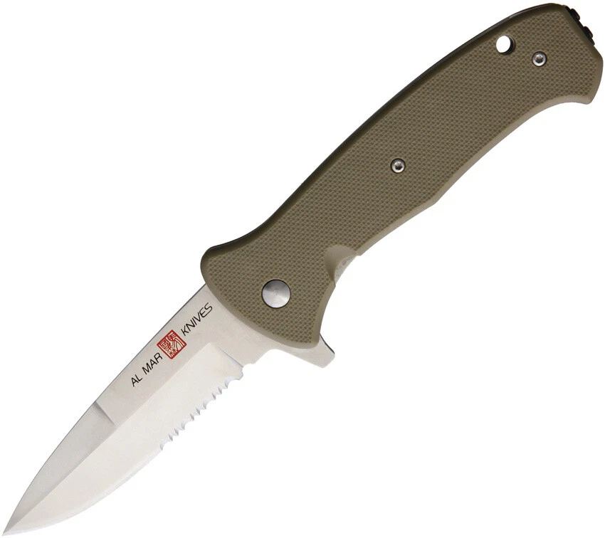 Al Mar SERE 2020 Linerlock A/O Tan FRN Folding 8Cr13MoV Serrated Knife 2215 - Image 1 of 1