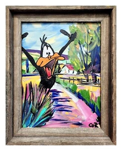 CORBELLIC EXPRESSIONISM 14X11 DAFFY LANDSCAPE ABSTRACT FRAMED ART MODERN HOME - Picture 1 of 8