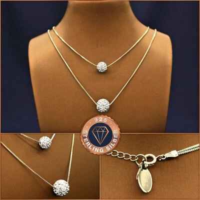 Doppel-Kugel-Halskette Kristall 925 Sterlingsilber + Etui, Weihnachtsgeschenk - Bild 1 von 4