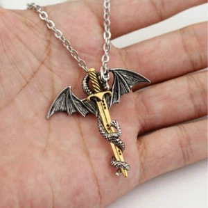 Collar de Dragón y Espada de Plata y Oro Acero Inoxidable Gótico, GOT Juego de Tronos - Imagen 1 de 7