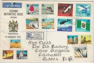 ENGLAND-RHODESIA Rare Reg. Airmail FDC 2nd Definitive Issue (Philatelic) 1970 - Picture 1 of 3