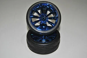 010C005B Coppia Ruote Complete Cerchio Cromato Blu 1/10 Himoto TYRE WHEELS HIMO - Foto 1 di 1