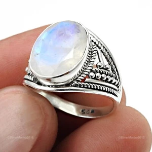 Ovale Pietra Lunare Arcobaleno 925 Argento Sterling Mix Anello Gioielli Misura 7 - Foto 1 di 10