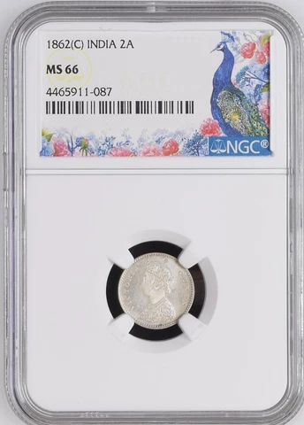 1862C Queen Victoria British India 2 Anna -NGC Graded MS 66 Cover