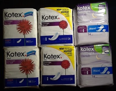 Винтажные макси-подушечки 2004 2008 2010 Kotex Overnight 6 запечатанных упаковок - специальное предложение! - Изображение 1 из 2