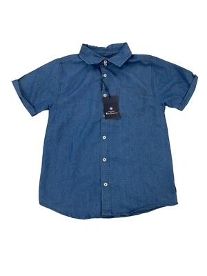 Camisa jeans Ben Sherman masculina manga curta azul com botões tamanho P - Nova - Imagem 1 de 4