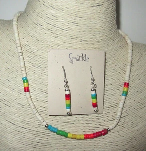 Heishi necklace 20" & earrings, coconut shell, turqoise, sterllng - Picture 1 of 2