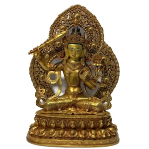 19 pulgadas Manjushri Prajnaparamita sutra Buda estatua bendito cobre dorado - Imagen 1 de 9