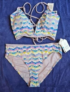 Stripe Triangle Bikini Top Tie Side Bottom Bikini Womans Size Medium (8-10) NWT - Picture 1 of 5