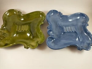 Vintage Handmade 70s Green And Blue Ashtrays - Picture 1 of 6