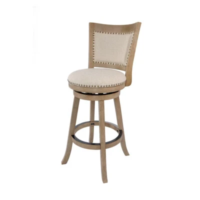 Boraam Melrose Bar Stool in Driftwood Wire-Brush and Ivory - Image 1 of 3