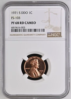 1971 S Lincoln Cent DDO FS 103 NGC PF68 Cameo RD POP 1/0 PR68 Cameo RED - Image 1 of 2