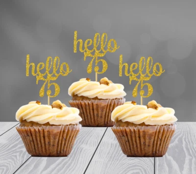 Decoración 75 Cumpleaños Brillo Cupcake Toppers (JUEGO de 12) 20 Colores Disponibles Foto 1 de 2