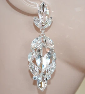 Orecchini Donna Donna Argento Fili Lunghi Strass Lampadario Cristalli Eleganti X26 - Foto 1 di 3