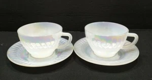 Lot 2 Vintage Federal Glass Iridescent White Moonglow Tea Cup and Saucer - Picture 1 of 6