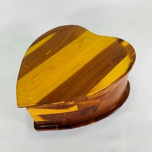 VTG Wood Grain Heart Shaped Jewelry Box Trinket Box - Picture 1 of 11