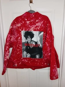 Whitney Houston R&B Denim Jacket Size S One Of One Upcycled Bleached Music Art - Picture 1 of 6