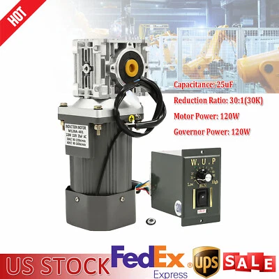 Worm Gear Motor 120W AC 110V Speed Controller Industrial Gearbox Electric RV30 - Image 1 of 4