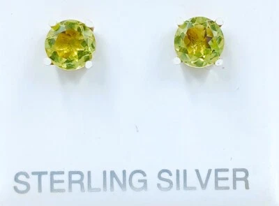 GENUINE 1.84 Cts PERIDOT STUD EARRINGS .925 STERLING SILVER - New With Tag - Image 1 of 4