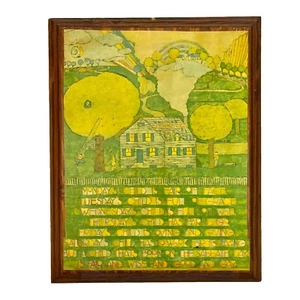 Vintage Frank Bozzo Illustration "Montagskind" Gedicht Druck Wandbild Holz Plakette - Bild 1 von 4