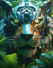 Digital Image Picture Photo Wallpaper Background Robot Tiger in Jungle Art