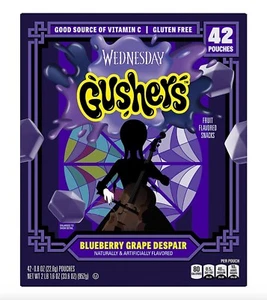 Wednesday Gushers 42-CT BLUEBERRY GRAPE DESPAIR Juicy Center Fruit Snack BB 7/25 - Picture 1 of 4