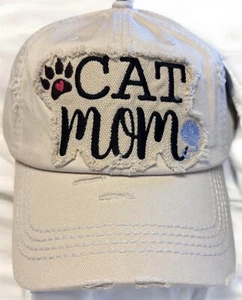 Women’s CAT MOM Ballcap Hat Cap Vintage Khaki Wash NWT Summer Girls Fun Headwear - Picture 1 of 1
