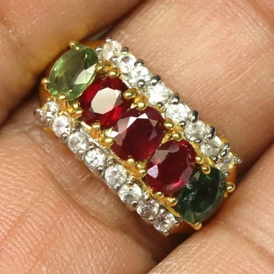 925 Sterling Silber Rot Rubin,Saphir & Rubin Schmuck Ringgröße 7.75 - Bild 1 von 4