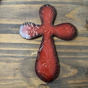 Metal Wall Cross Art Cross Red & Black Ready To Hang - Picture 1 of 4