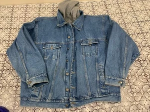 VTG Faded Glory Outdoors Removable Hood Denim Jacket Men's XL Heavyweight - Picture 1 of 12