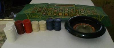"Juego de rueda de ruleta vintage E. S. Lowe #905 con fieltro de diseño y caja 8"" EE. UU. 1940" Foto 1 de 4