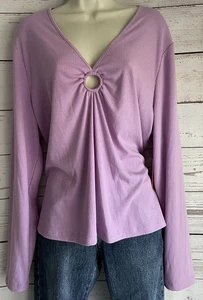 NUEVO Top Intempo talla 3X Lila Acanalado Tejido Cuello en V con Detalle de Junta Tórica - Imagen 1 de 8