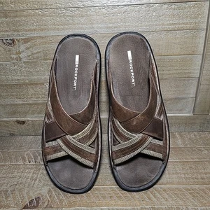 Rockport Sandals Mens 12 Brown Weaved Truetech Shock Absorbing Leather Upper - Picture 1 of 11