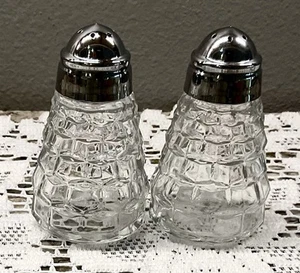 Fostoria American Clear Cubist Glass Salt & Pepper Shakers W/metal Lids 3 1/2" - Picture 1 of 6