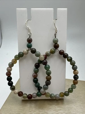 多色宝石串珠吊坠纯银耳环 — 第 1/3 张图片