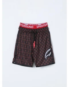 Sprayground Checkered Shark Swim Trunks Kids Brown Swimwear - Picture 1 of 6
