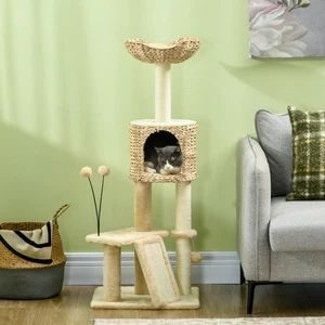 PawHut Katzen Kratzbaum 116 cm Katzenbaum mit Katzenhöhle, Katzenbett, Beige - Bild 1 von 10