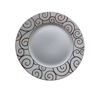 Set of 4 PIER 1 IMPORTS White with Gold Swirl Porcelain 10" Dinner Plates - Image 1 of 4