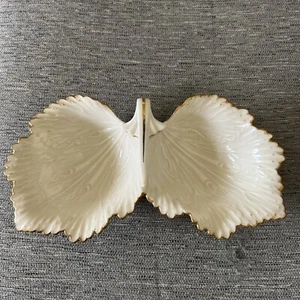 Vintage Lenox Hand decorated w/24k Gold Double Leaf Two Sided Serving Dish NOS - Picture 1 of 6