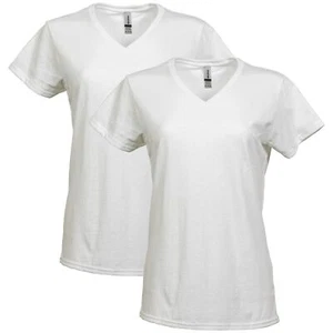Camiseta para mujer de algodón pesado con cuello en V, paquete de 2, blanca, X-grande - Imagen 1 de 6