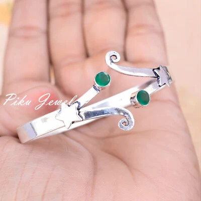 Bracciale in argento sterling 925 con più pietre preziose in onice verde gioi... - Immagine 1 di 4