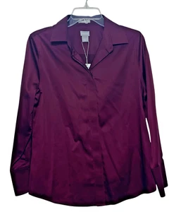 Chicos Button up Shirt No Iron size 1 Medium Burgundy Top Womens Long Sleeve NWT - Picture 1 of 6
