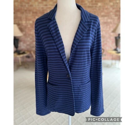 Caslon Blue Women’s Blazer M Knit Striped One Button Cotton  - Image 1 of 4
